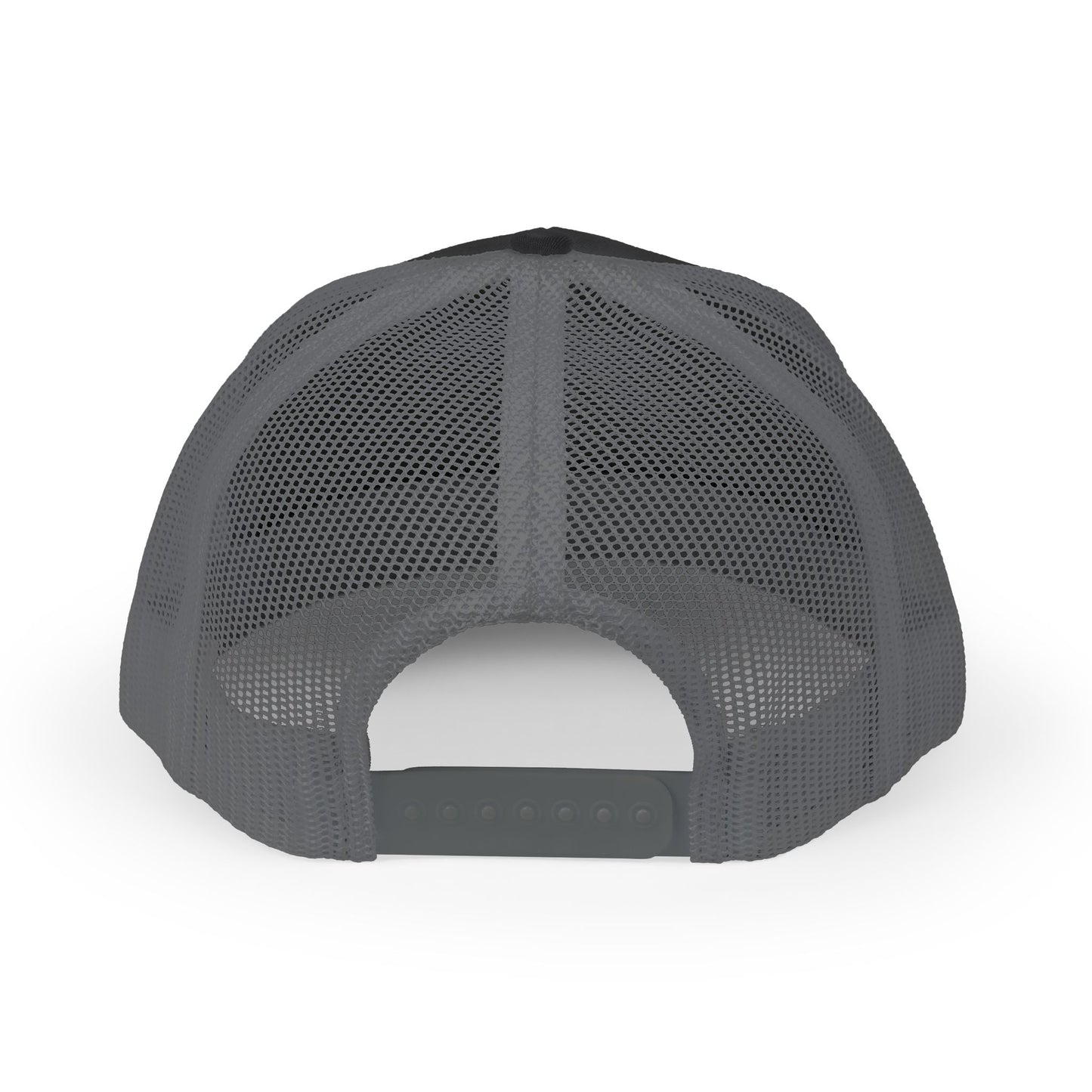 White Trucker Cap with 'Vibrate' Script Embroidery — Retro Mesh Snapback Hat