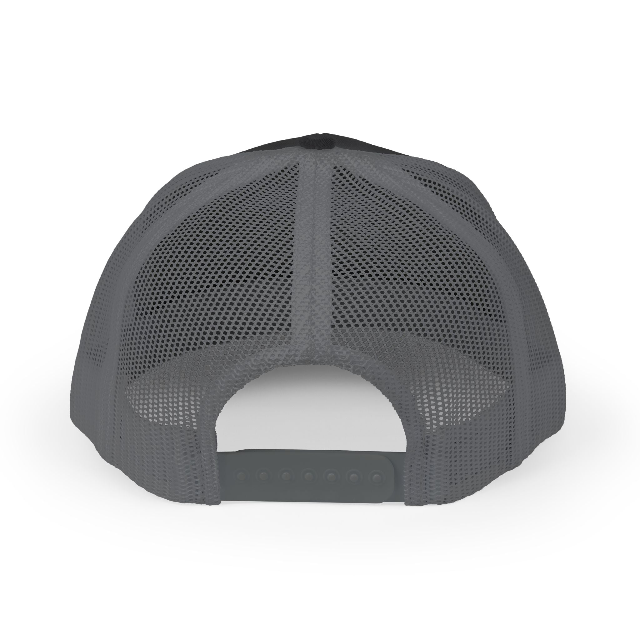 White Trucker Cap with 'Vibrate' Script Embroidery — Retro Mesh Snapback Hat