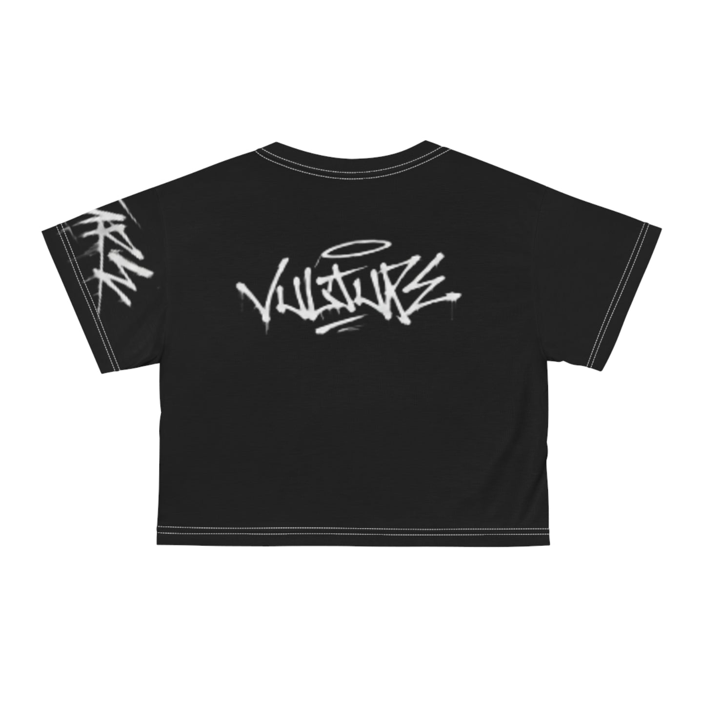 VULTURES Graffiti Crop Tee — Edgy Streetwear Black Logo Top
