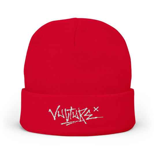 Embroidered Knit Beanie — Graffiti Logo Cuffed Winter Hat