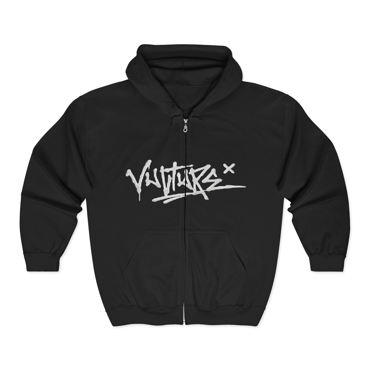 Graffiti Vulture Zip Hoodie — Streetwear Black Full-Zip Hooded Sweatshirt