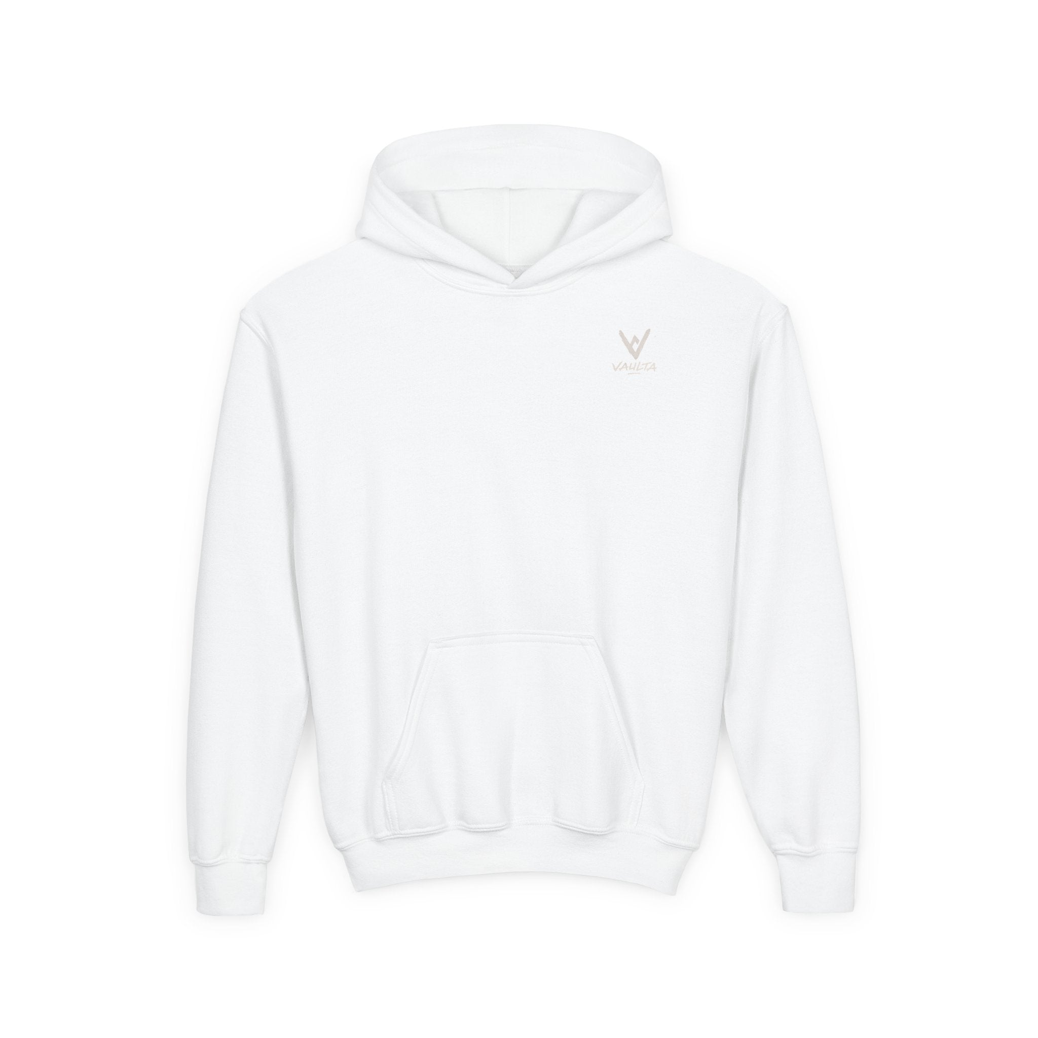 Youth Hoodie with Subtle Graffiti Logo — White Casual Pullover