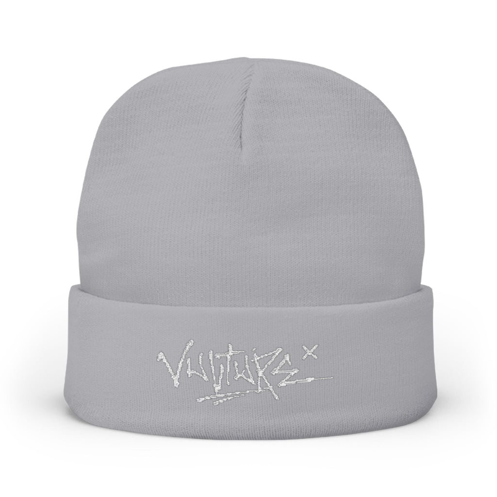 Embroidered Knit Beanie — Graffiti Logo Cuffed Winter Hat