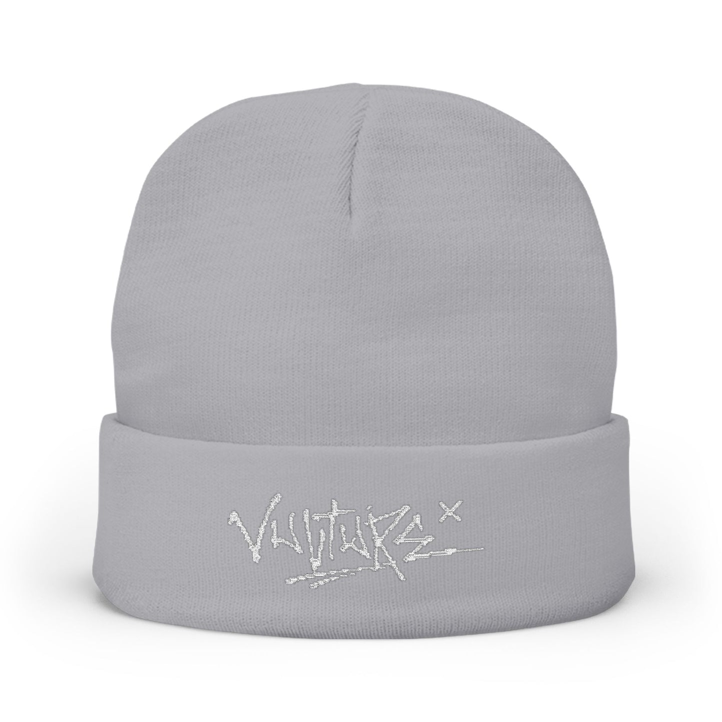 Embroidered Knit Beanie — Graffiti Logo Cuffed Winter Hat
