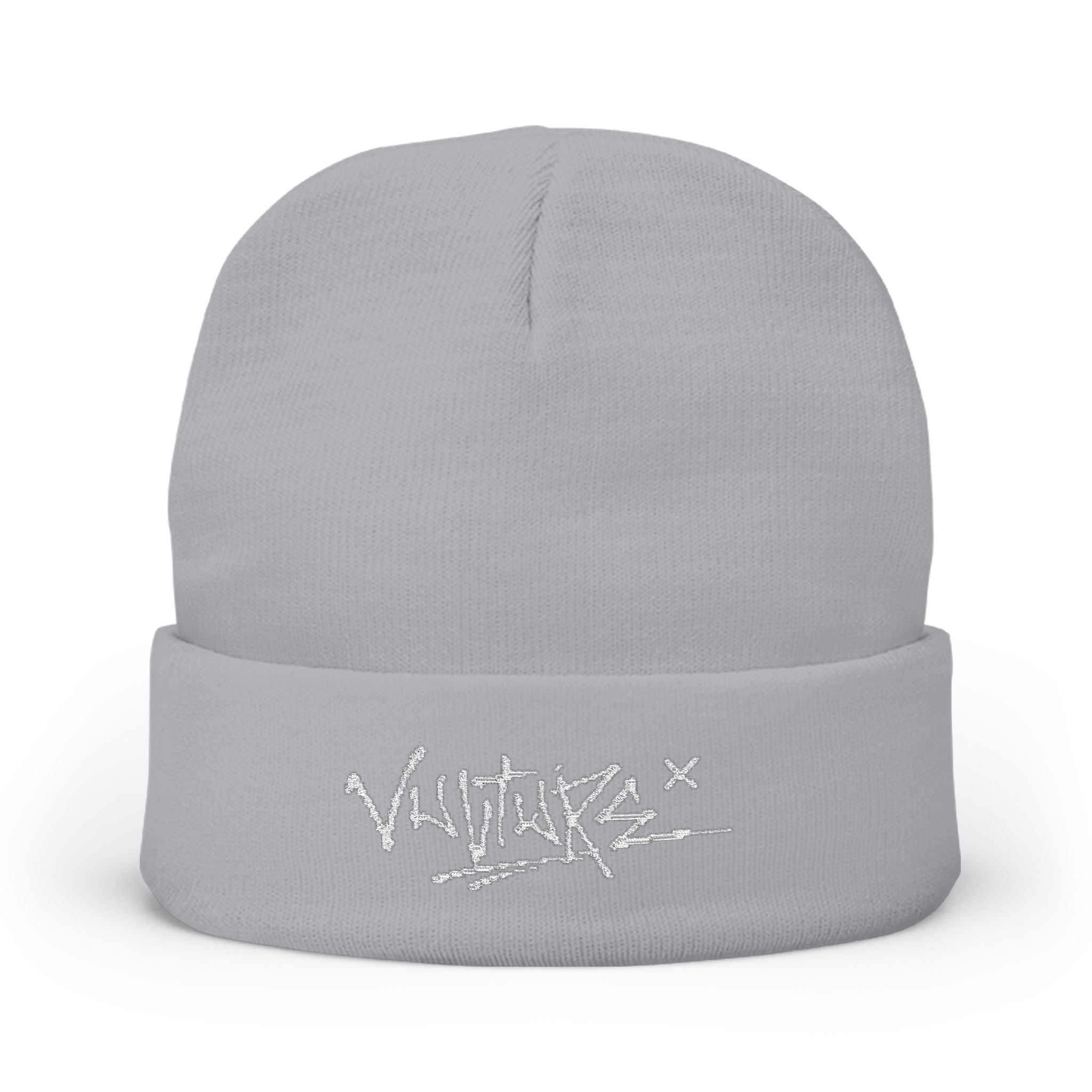 Embroidered Knit Beanie — Graffiti Logo Cuffed Winter Hat