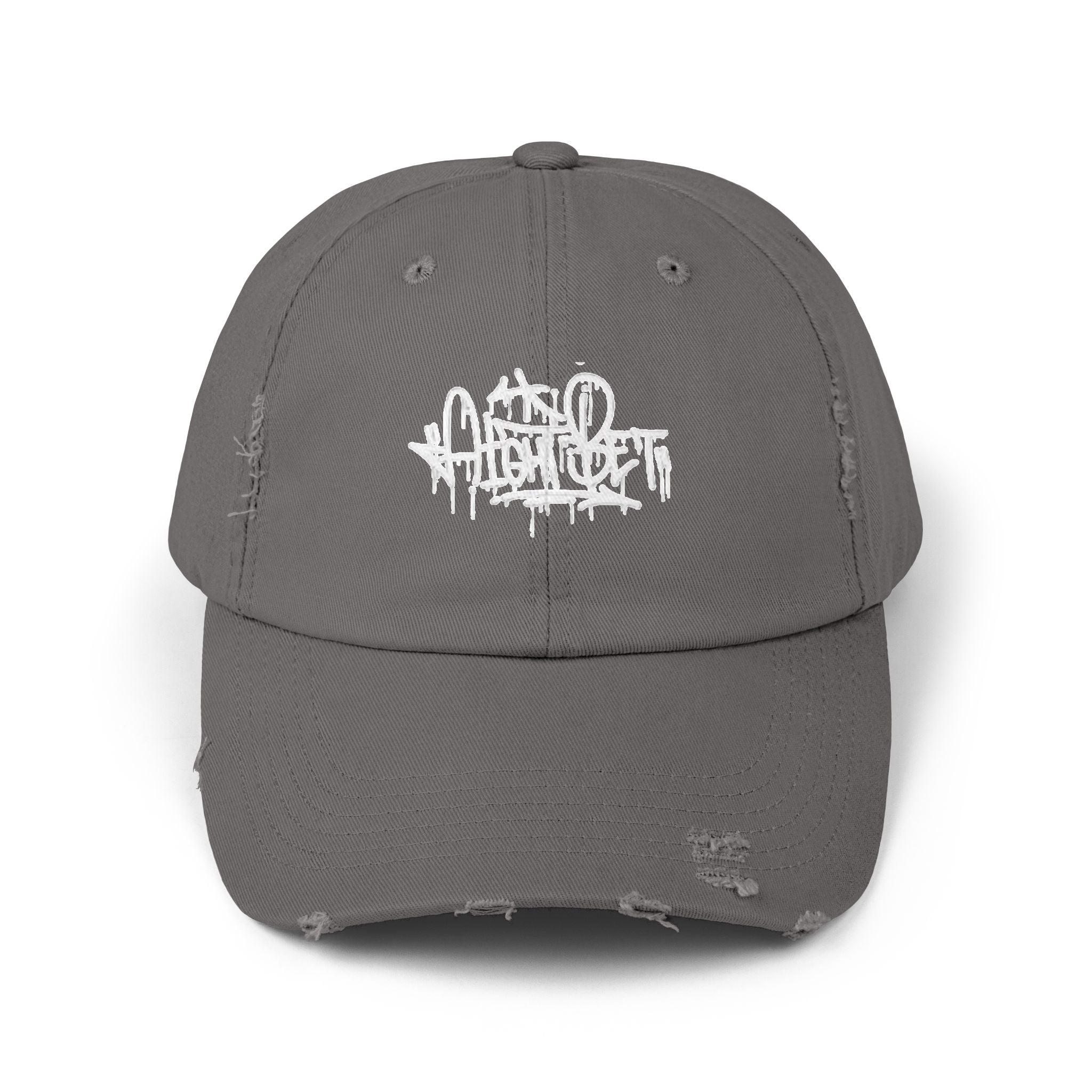 Distressed Black Cap with White Graffiti Logo – Urban Streetwear Hat