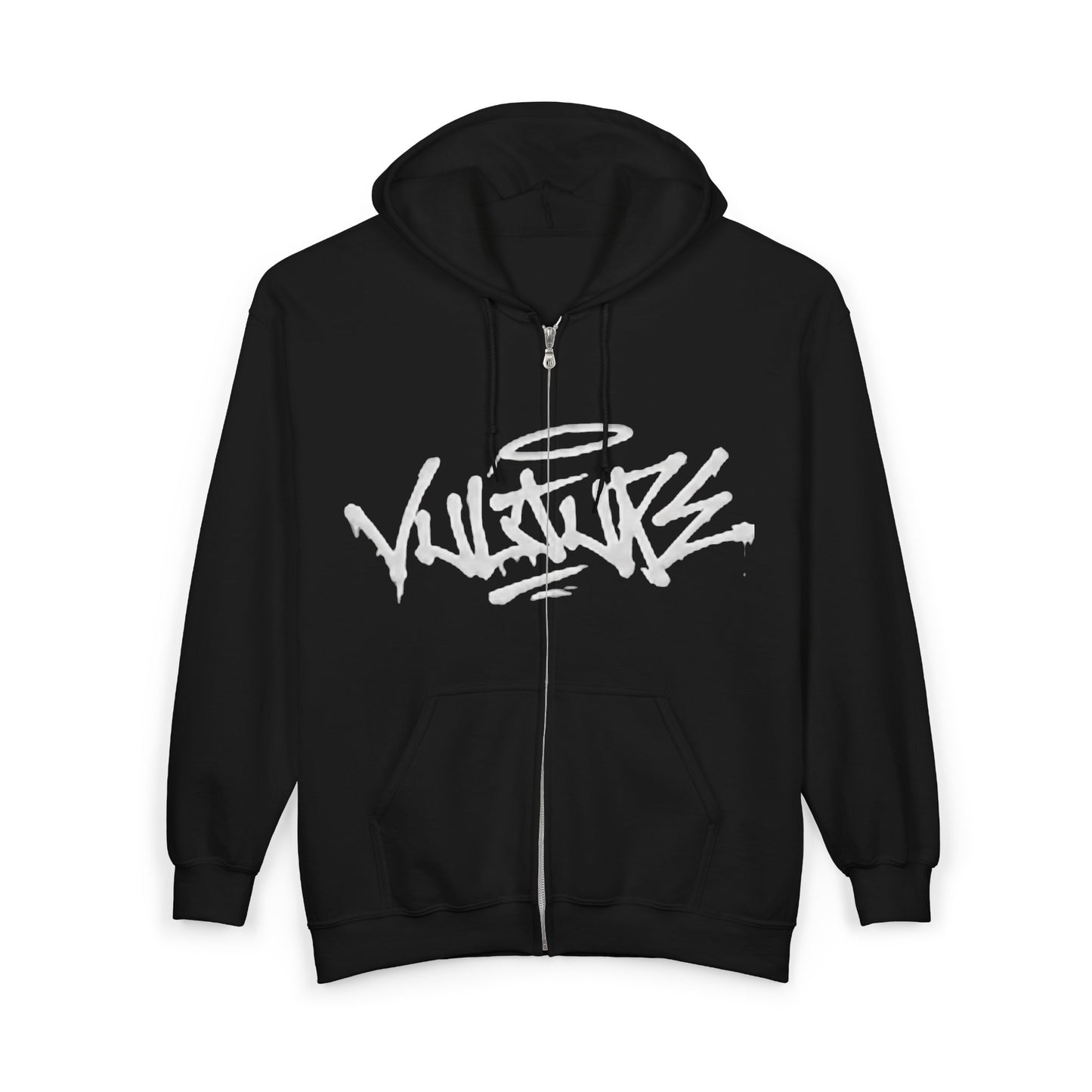 Vulture Graffiti Zip Hoodie - Streetwear Black Full-Zip Sweatshirt