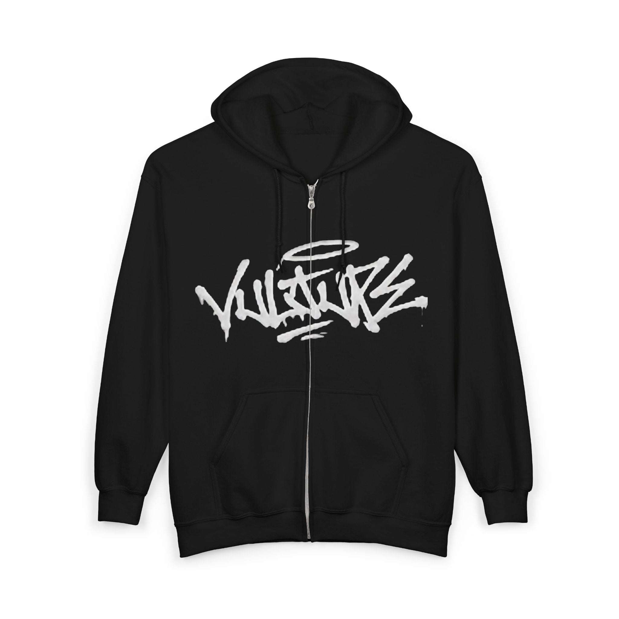 Vulture Graffiti Zip Hoodie - Streetwear Black Full-Zip Sweatshirt