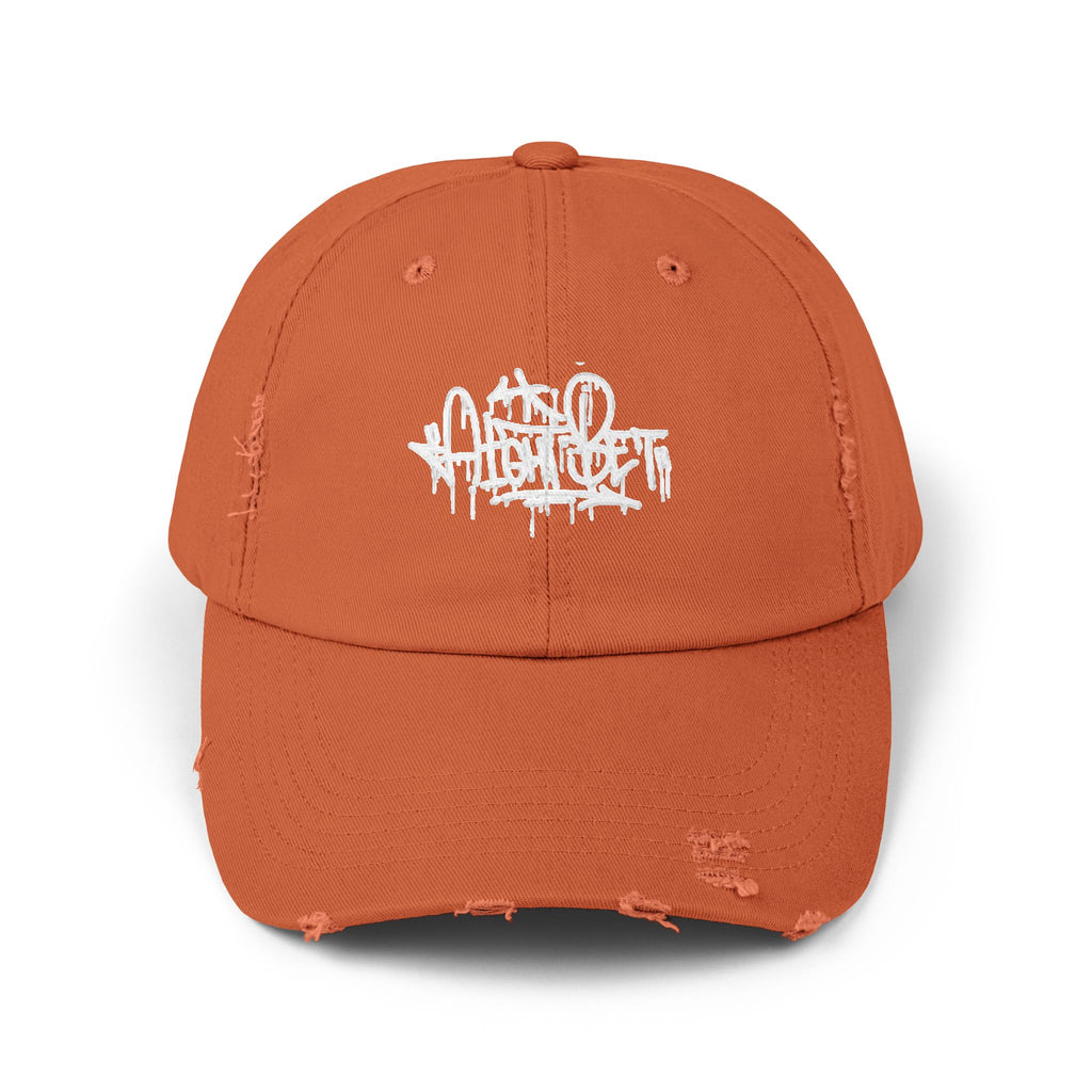 Distressed Black Cap with White Graffiti Logo – Urban Streetwear Hat