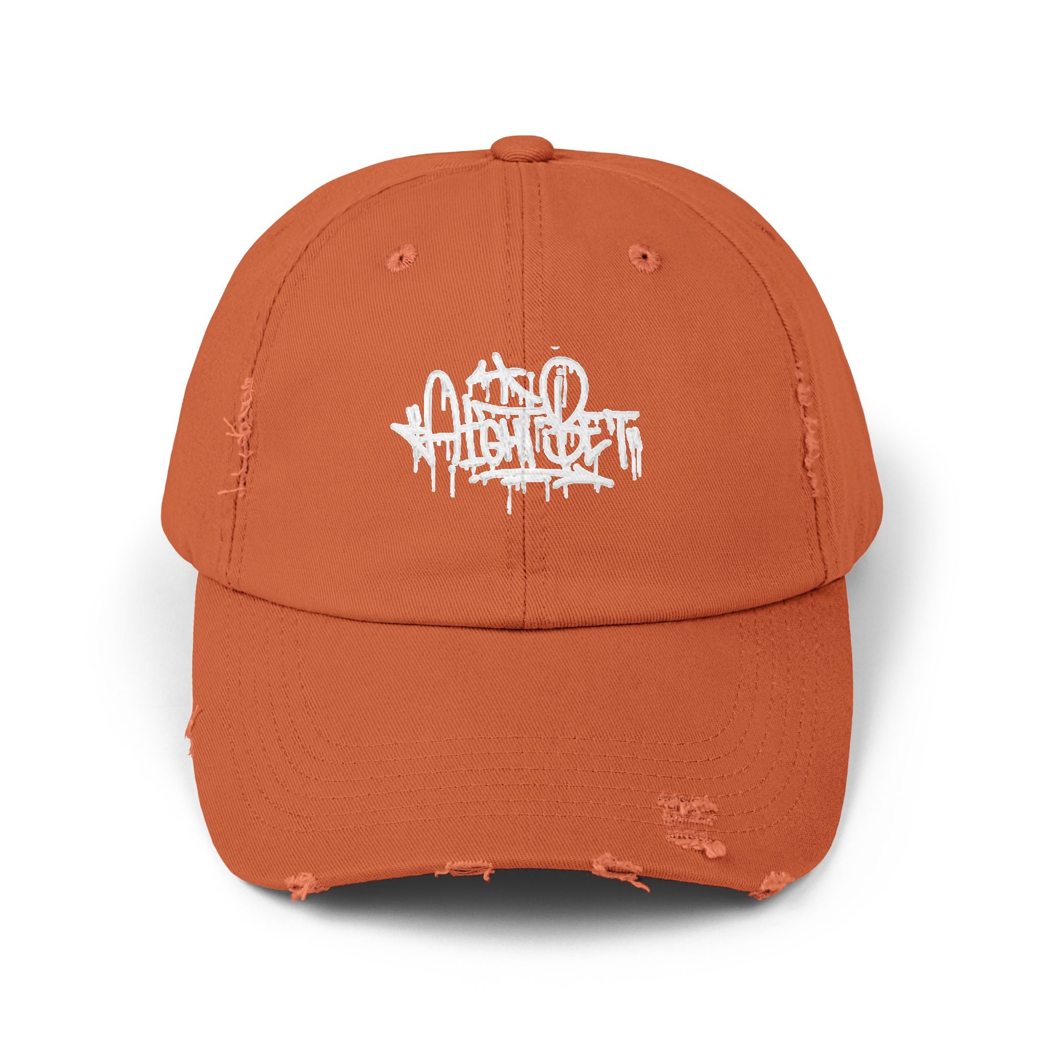 Distressed Black Cap with White Graffiti Logo – Urban Streetwear Hat