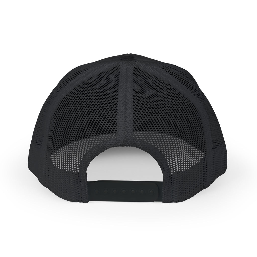 White Trucker Cap with 'Vibrate' Script Embroidery — Retro Mesh Snapback Hat