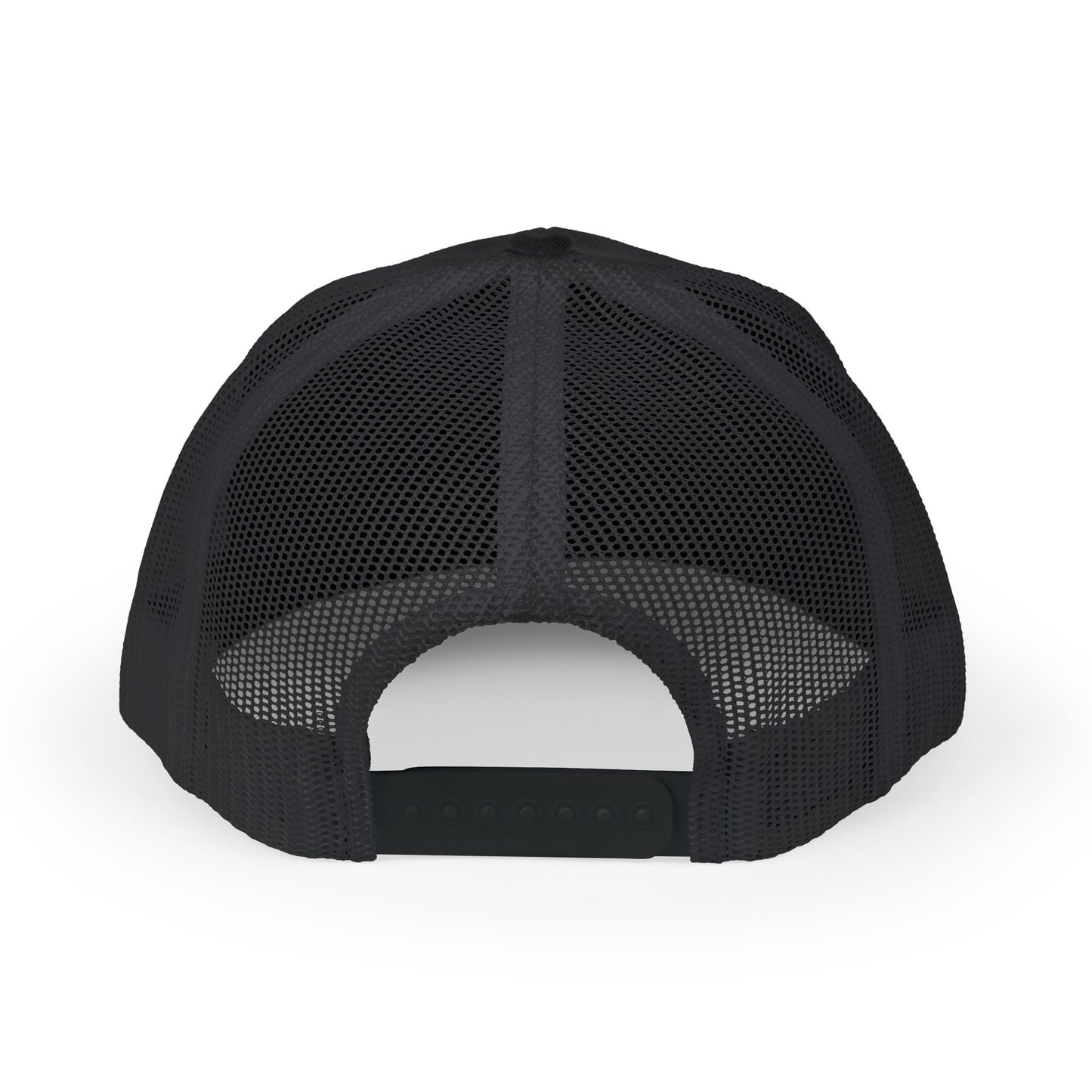 White Trucker Cap with 'Vibrate' Script Embroidery — Retro Mesh Snapback Hat