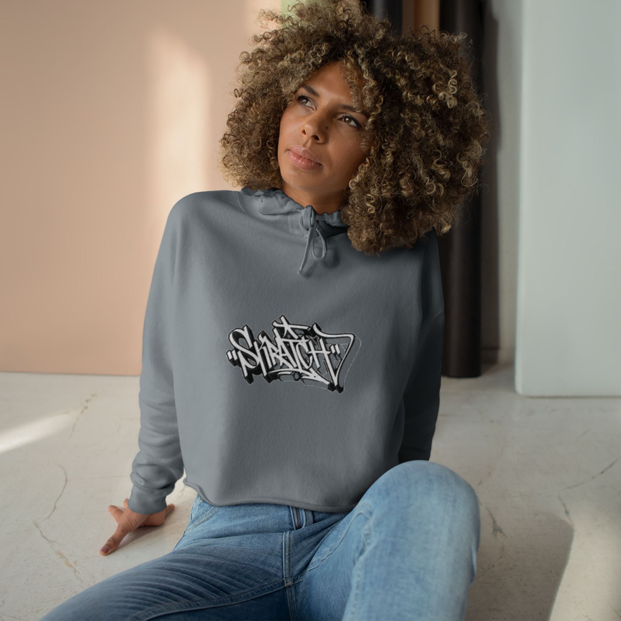 Cropped Hoodie — Minimal Monochrome Graffiti Logo