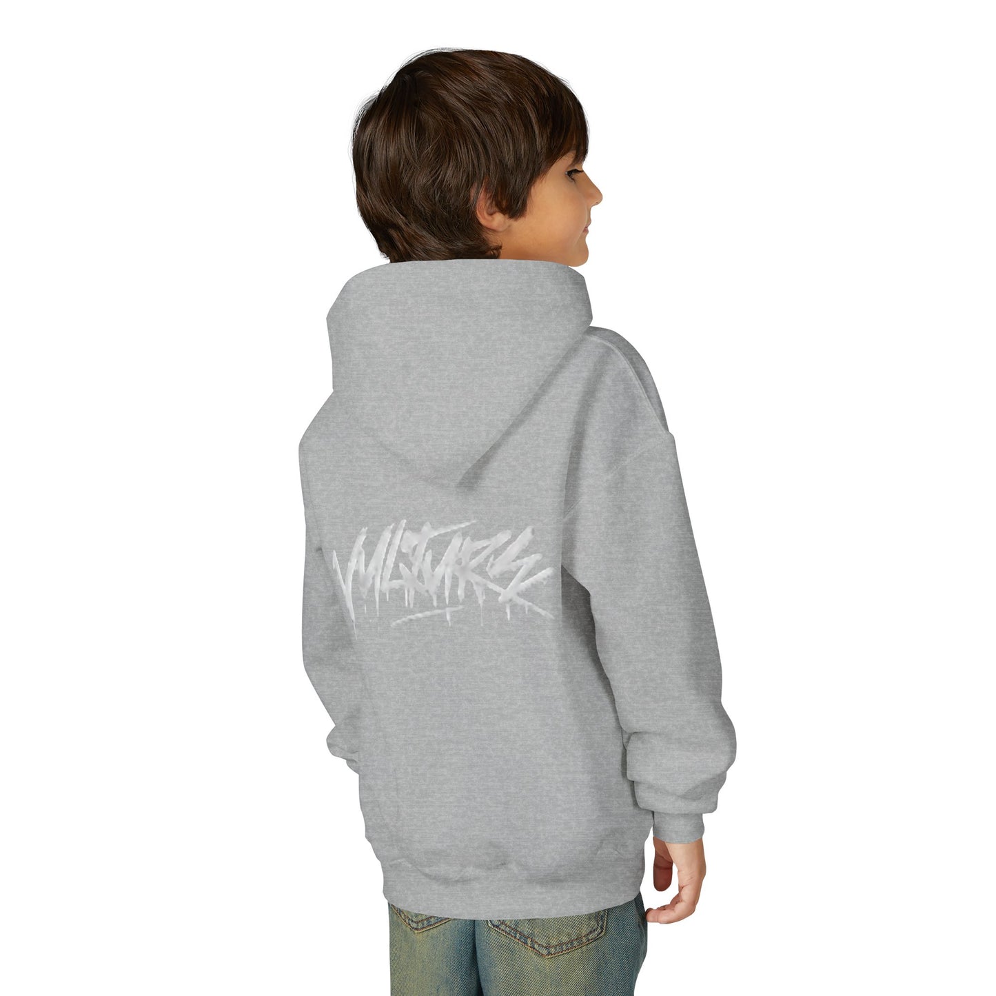 Youth Hoodie with Subtle Graffiti Logo — White Casual Pullover