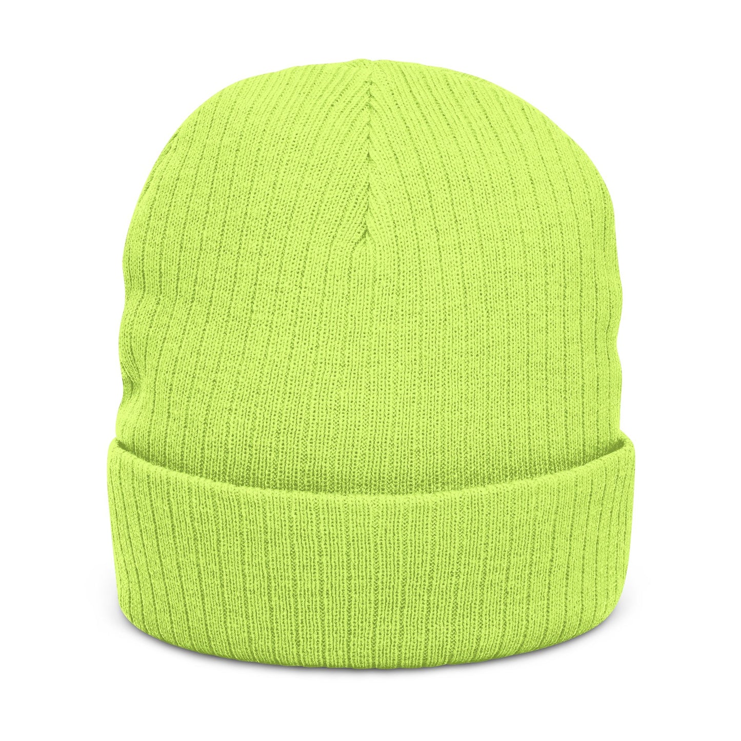 Embroidered Ribbed Beanie — Streetwear Black Knit Hat with White Graffiti Text