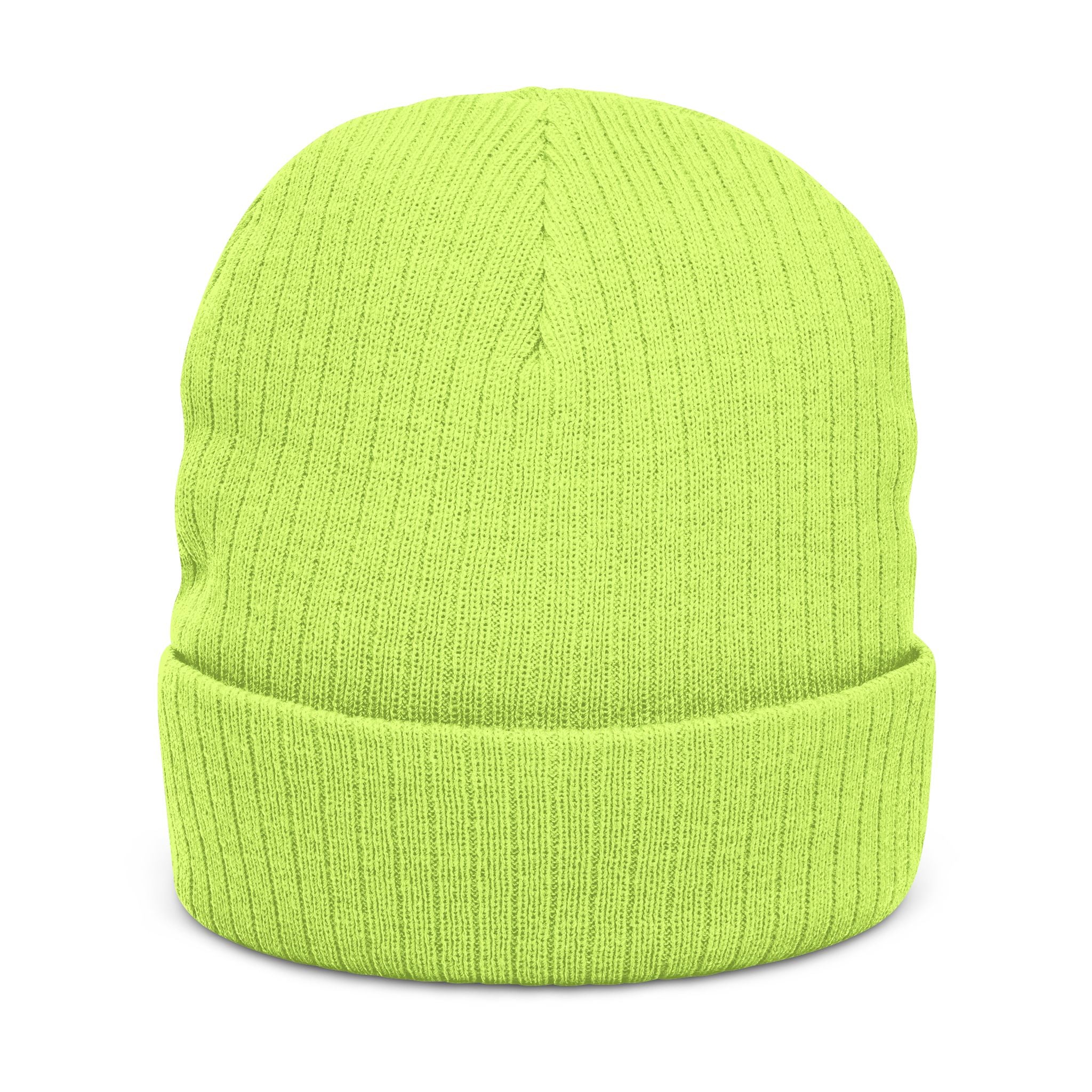 Embroidered Ribbed Beanie — Streetwear Black Knit Hat with White Graffiti Text