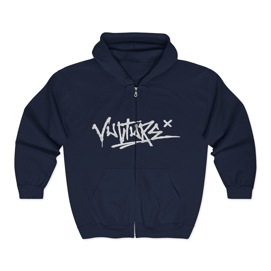 Graffiti Vulture Zip Hoodie — Streetwear Black Full-Zip Hooded Sweatshirt