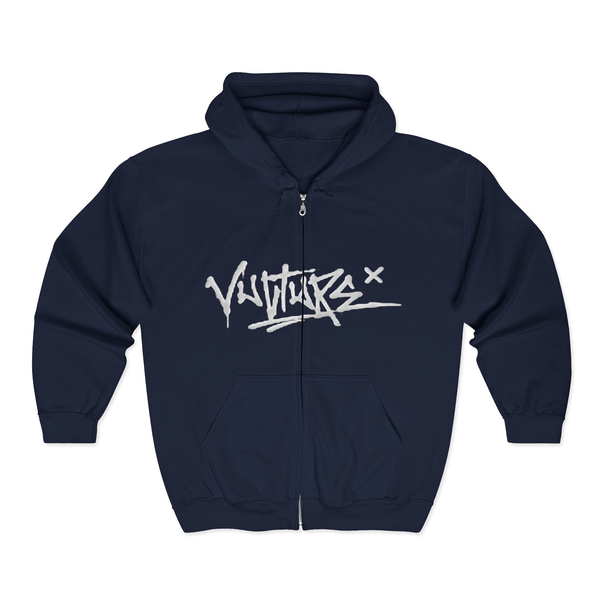 Graffiti Vulture Zip Hoodie — Streetwear Black Full-Zip Hooded Sweatshirt