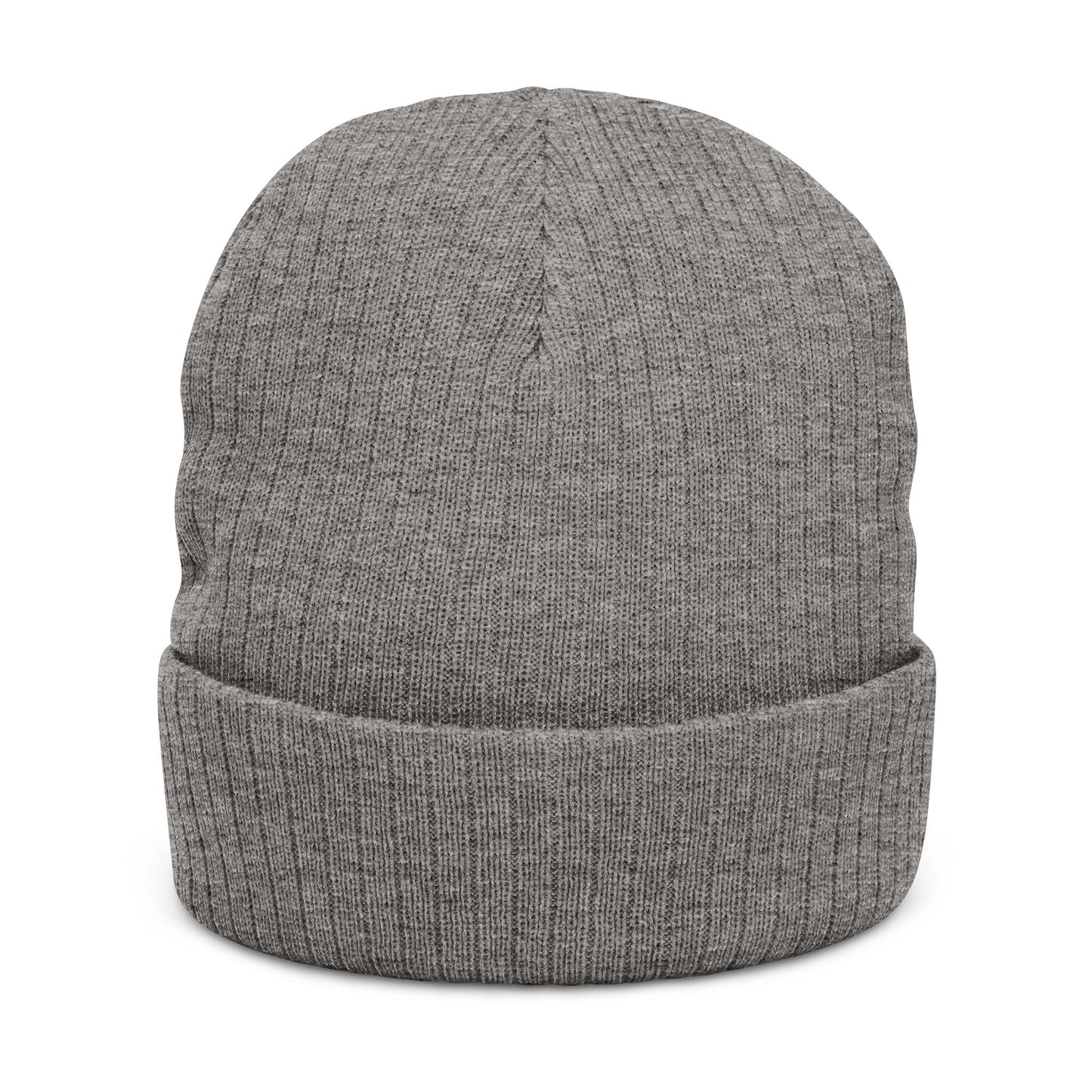 Embroidered Ribbed Beanie — Streetwear Black Knit Hat with White Graffiti Text