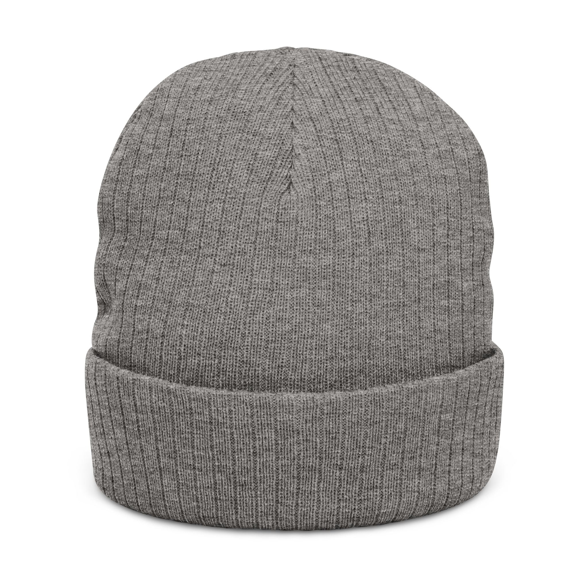 Embroidered Ribbed Beanie — Streetwear Black Knit Hat with White Graffiti Text
