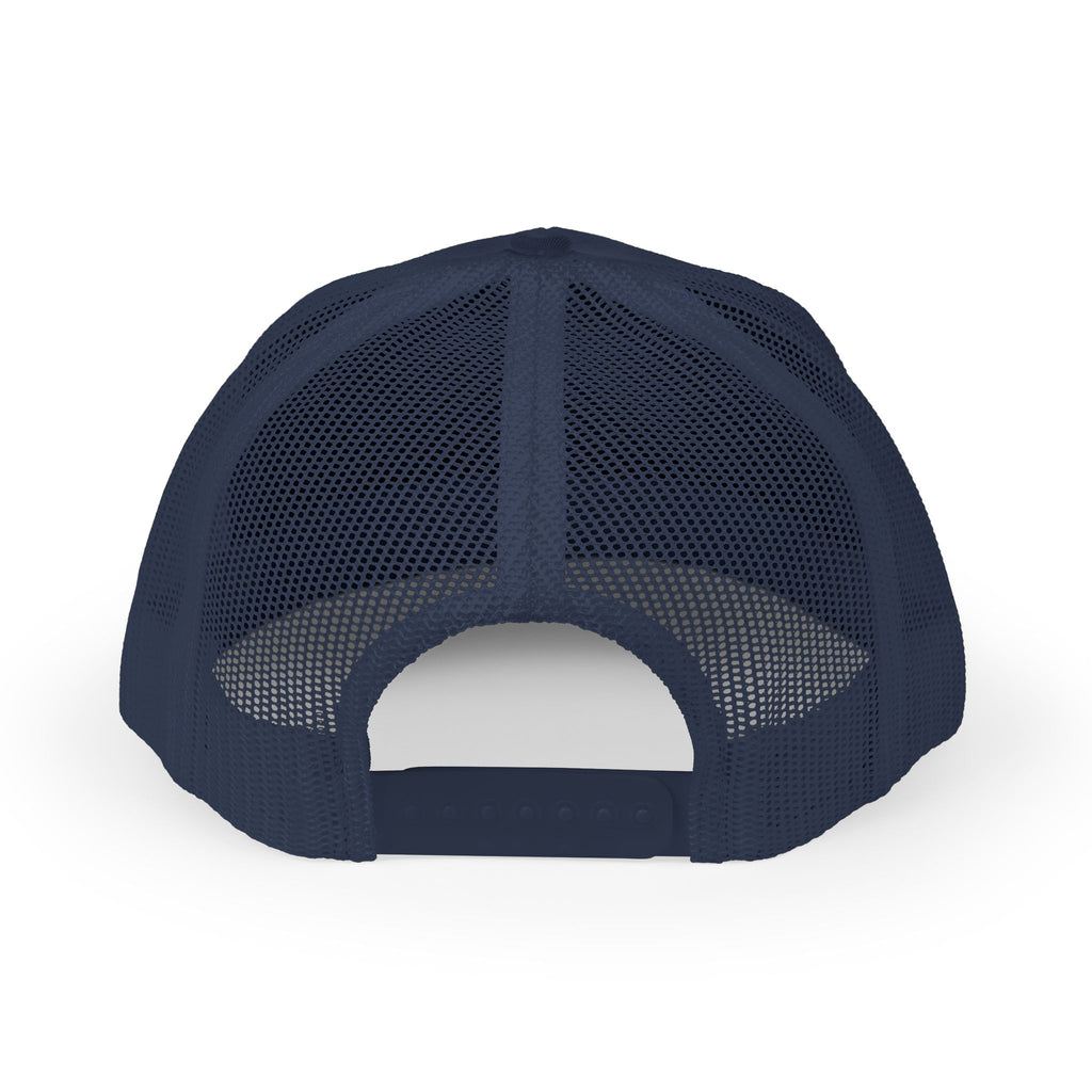 White Trucker Cap with 'Vibrate' Script Embroidery — Retro Mesh Snapback Hat