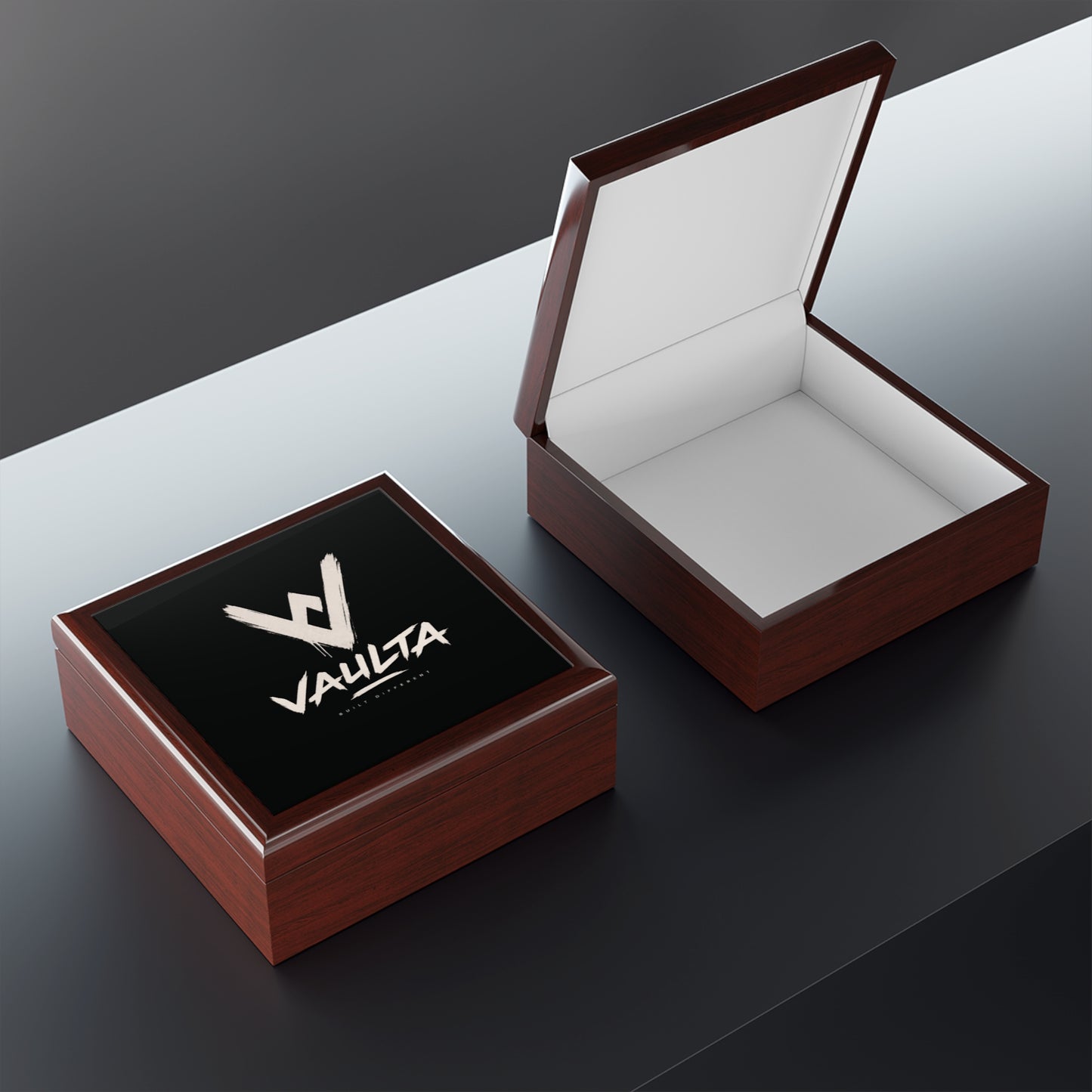 Vaulta Logo Jewelry Box — Elegant Black Keepsake Box