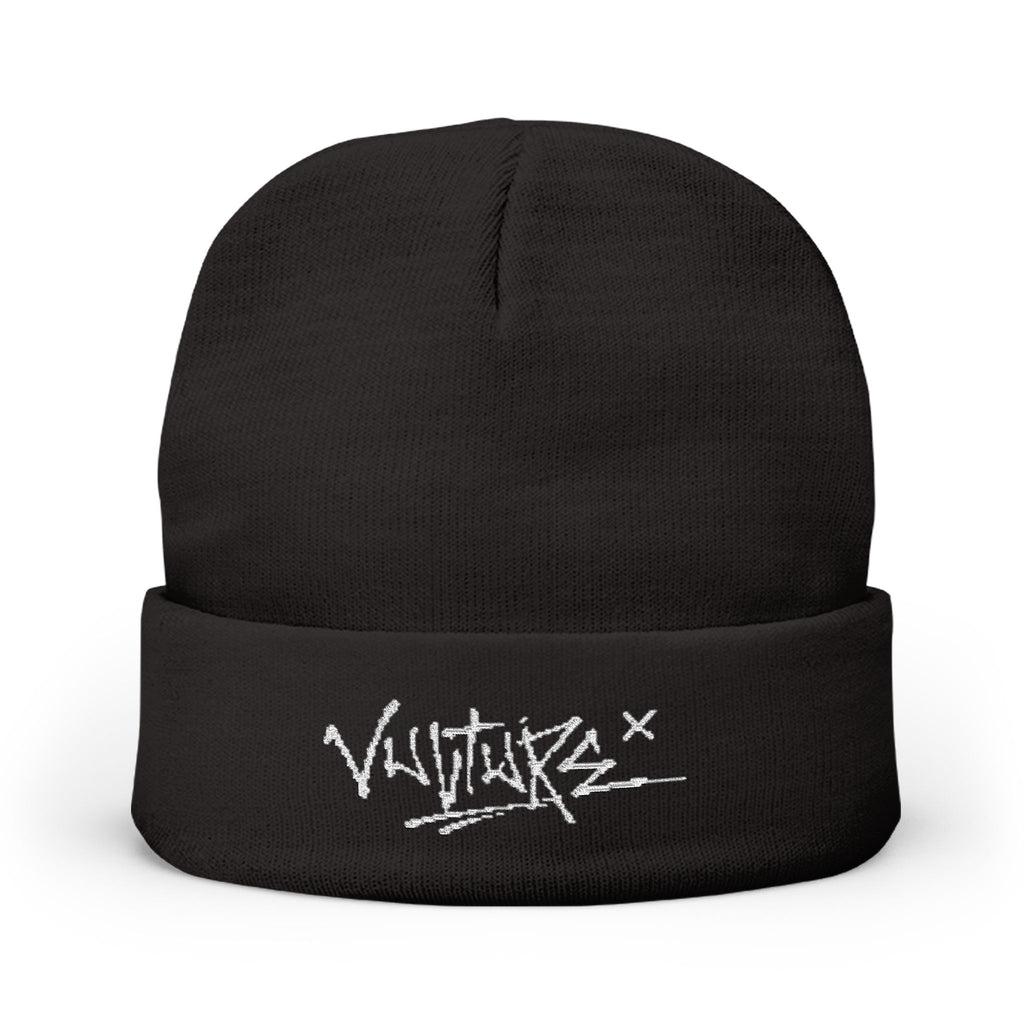 Embroidered Knit Beanie — Graffiti Logo Cuffed Winter Hat