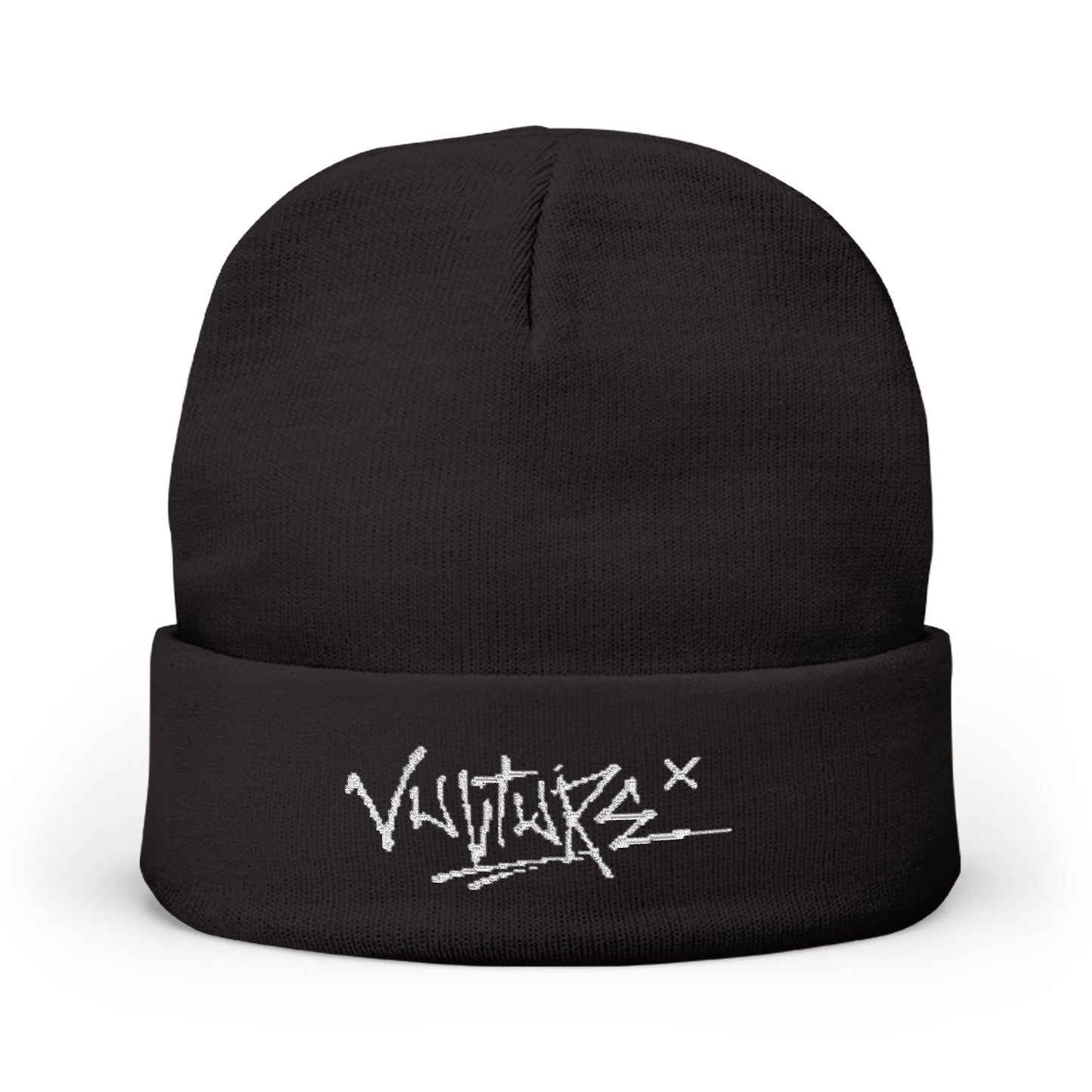 Embroidered Knit Beanie — Graffiti Logo Cuffed Winter Hat