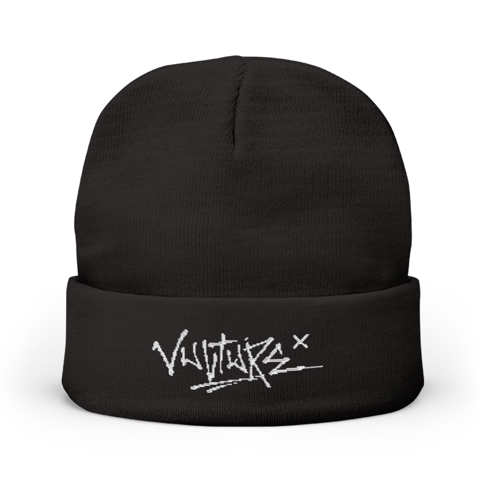 Embroidered Knit Beanie — Graffiti Logo Cuffed Winter Hat
