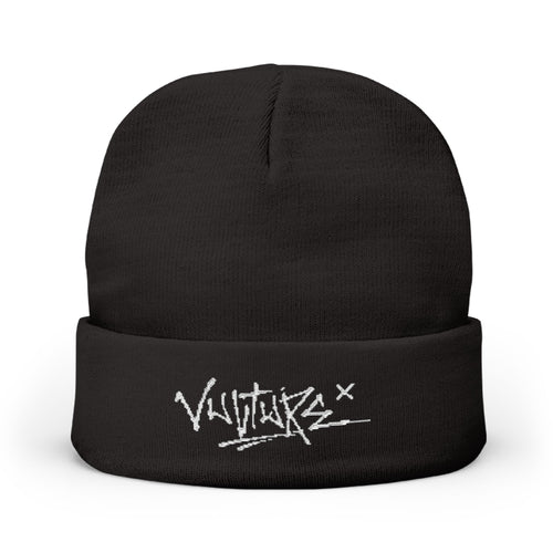 Embroidered Knit Beanie — Graffiti Logo Cuffed Winter Hat