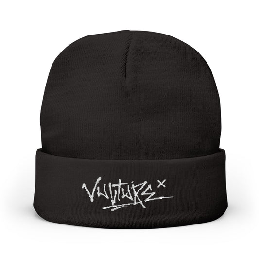 Embroidered Knit Beanie — Graffiti Logo Cuffed Winter Hat