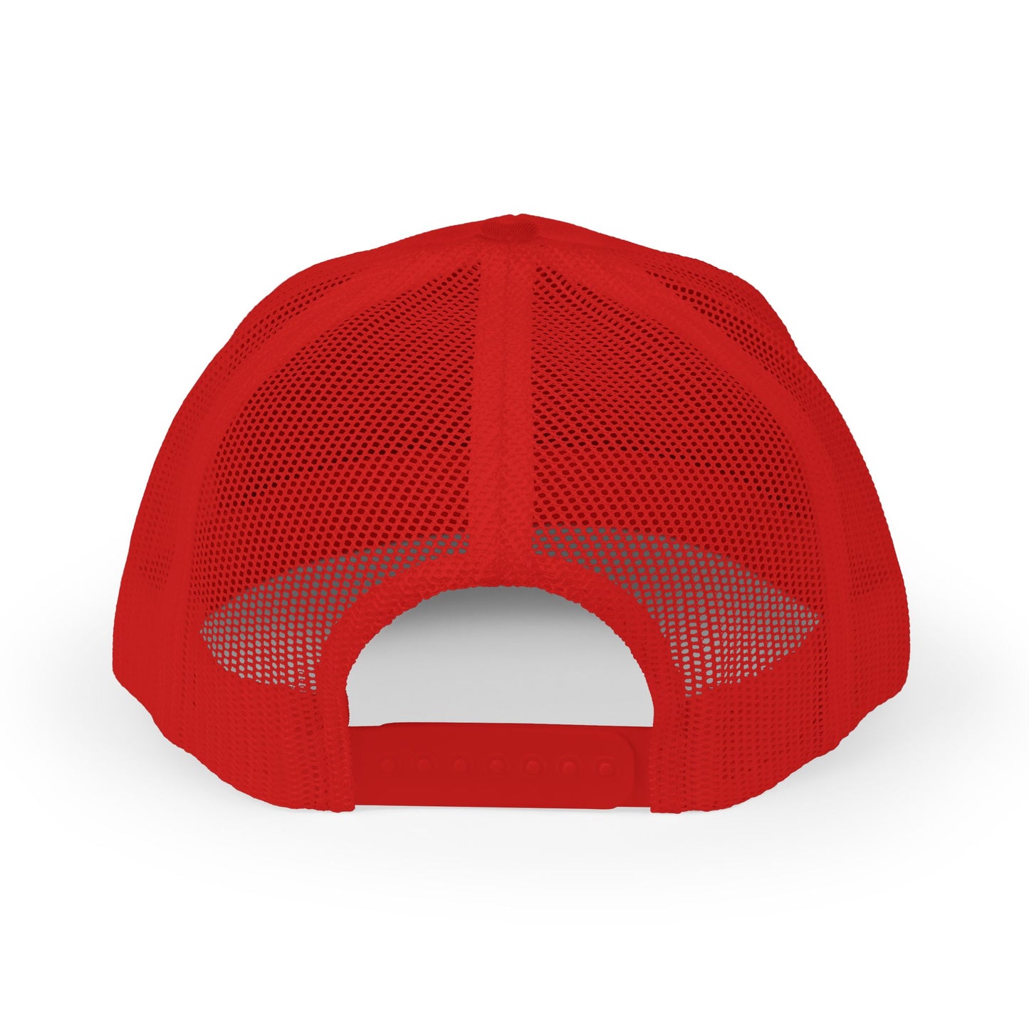 White Trucker Cap with 'Vibrate' Script Embroidery — Retro Mesh Snapback Hat