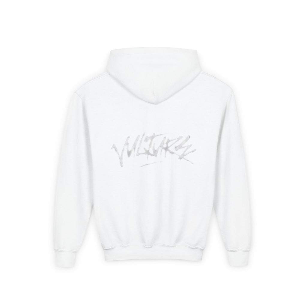 Youth Hoodie with Subtle Graffiti Logo — White Casual Pullover