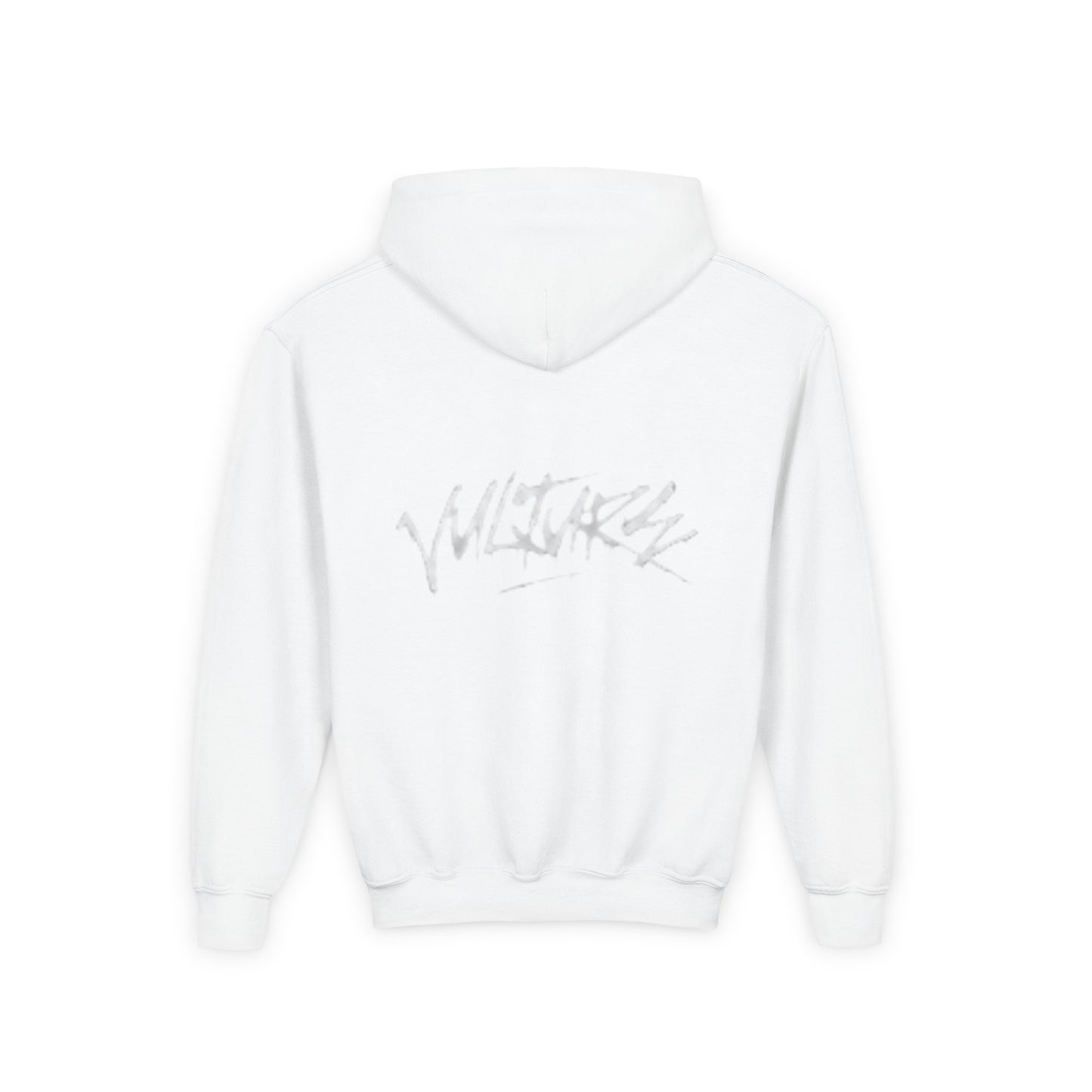 Youth Hoodie with Subtle Graffiti Logo — White Casual Pullover