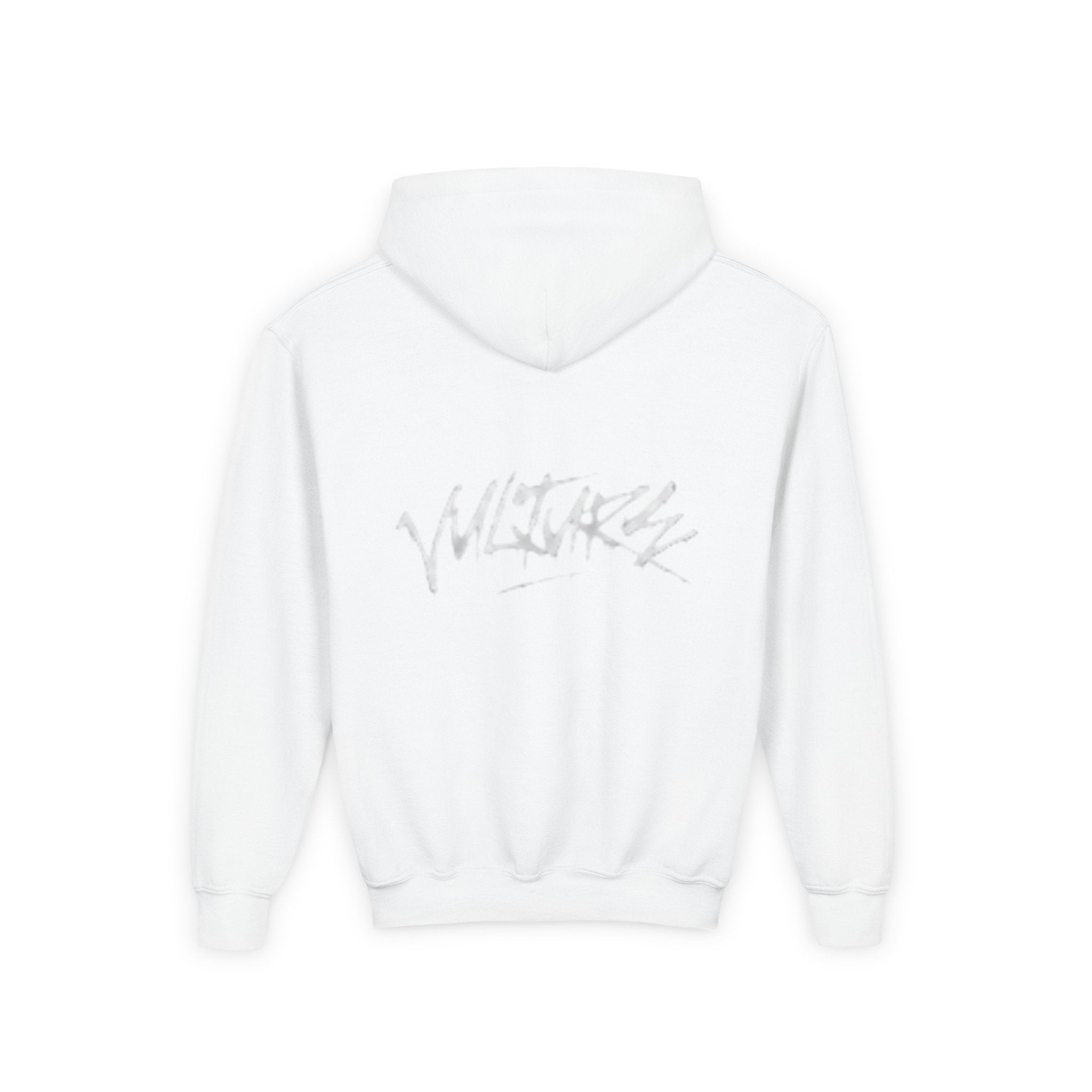 Youth Hoodie with Subtle Graffiti Logo — White Casual Pullover